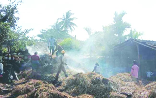 ಪಾಳಾ ಗ್ರಾಮದಲ್ಲಿ ಆಕಸ್ಮಿಕ ಅಗ್ನಿ ಅವಘಡ: ಭತ್ತದ ಹುಲ್ಲಿನ ರೋಲರ್ ಪೆಂಡಿಗಳು ಸುಟ್ಟು ಹಾನಿ