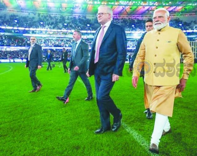 ಮೆಲ್ಬೋರ್ನ್ ಕ್ರಿಕೆಟ್ ಮೈದಾನದಲ್ಲಿ ಭಾರತ-ಆಸ್ಟ್ರೇಲಿಯಾ ಕ್ರೀಡಾ ಸಹಯೋಗ ರಸ್ತೆನಕ್ಷೆ ಅನಾವರಣಗೊಳಿಸಿದ ಮೋದಿ, ಅಲ್ಬನೀಸ್